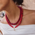Maroon Joyce Semi-Precious Beaded Necklace - Red Jasper