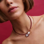 Red/Gold Lindsey Crystal Collar Necklace - Crimson Red