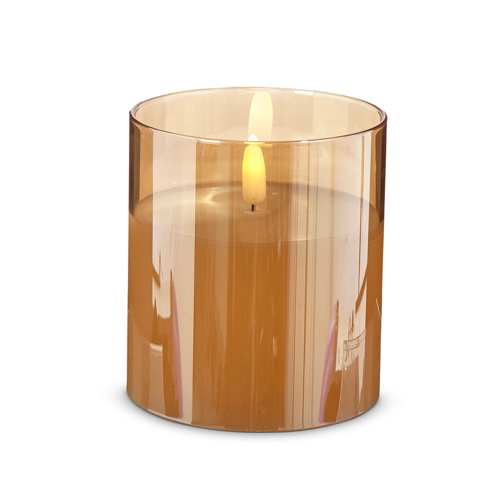 3.5x4 Gold Glass Ivory Pillar Candle