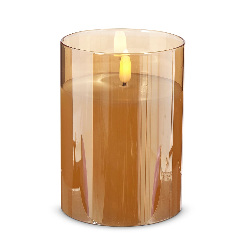 3.5x5 Gold Glass Ivory Pillar Candle
