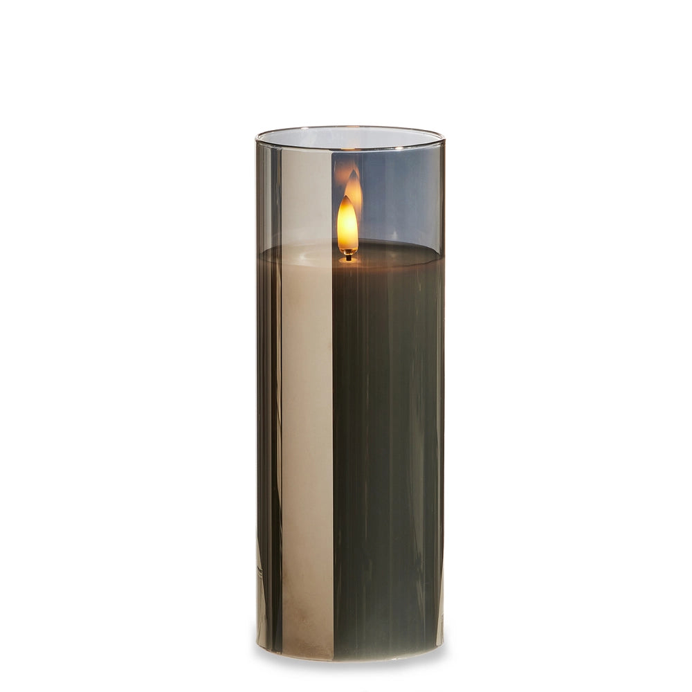 3x8 Smoke Glass Ivory Pillar Candle
