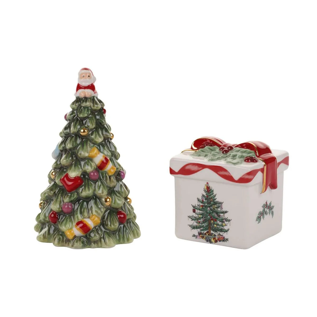 Christmas Tree Figural Salt and Pepper Tree & Gift Box