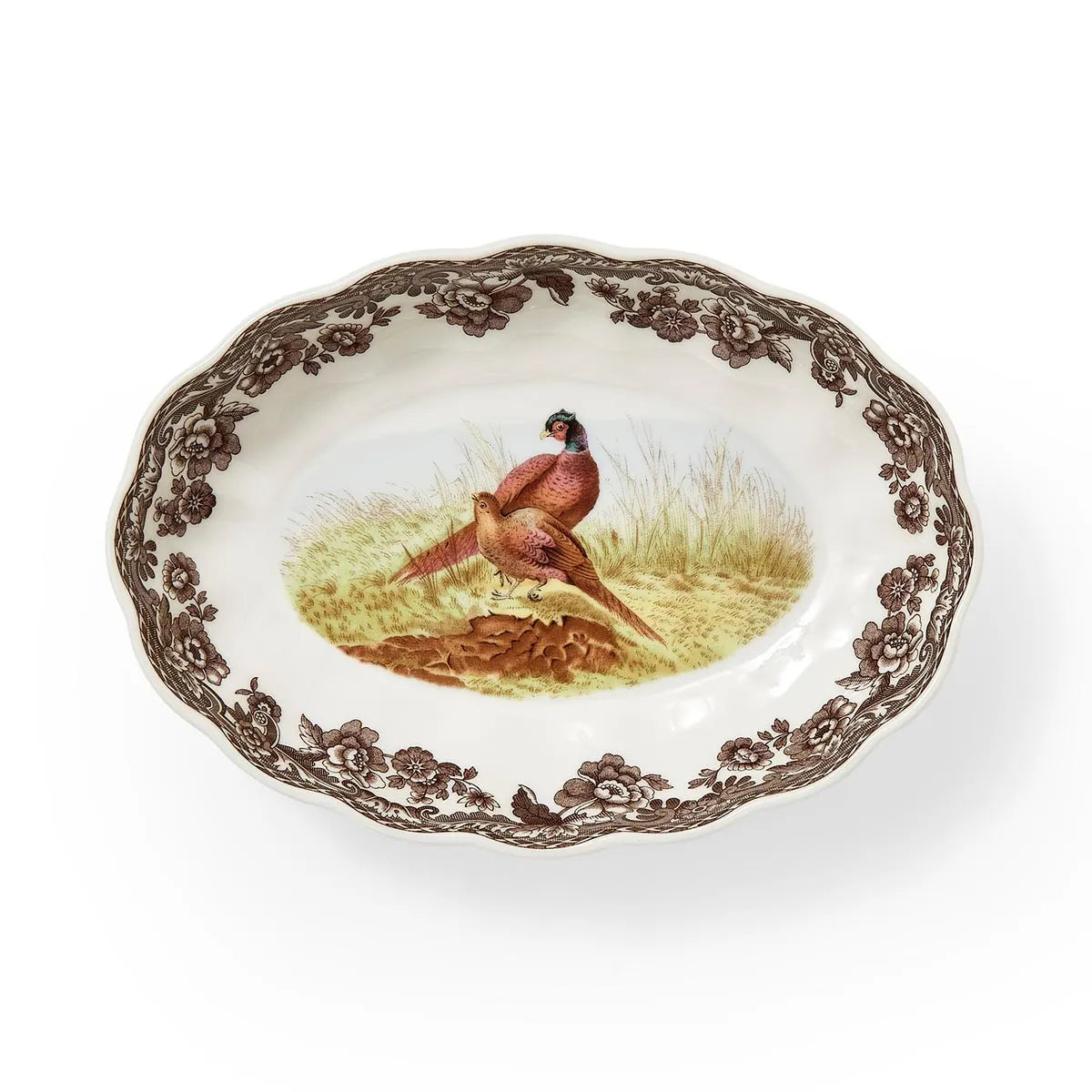 Small Pheasant Oval Fluted Dish