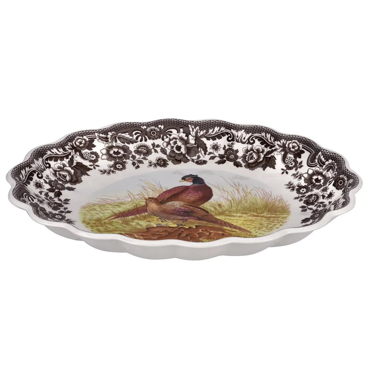 Large Pheasant Oval Fluted Dish