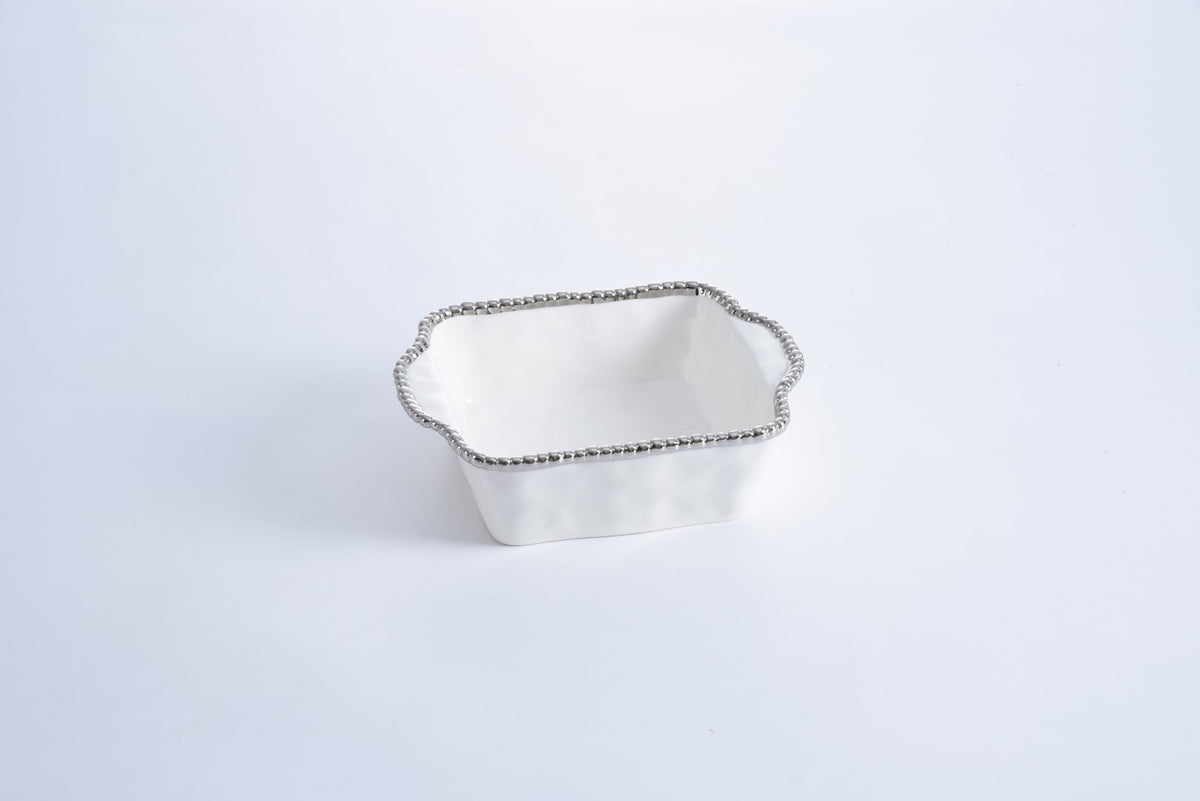 Square Baking Dish White w/silver