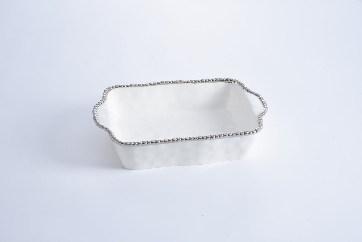 Rectangular Baking Dish 11" x  9" Salerno style White/Silver