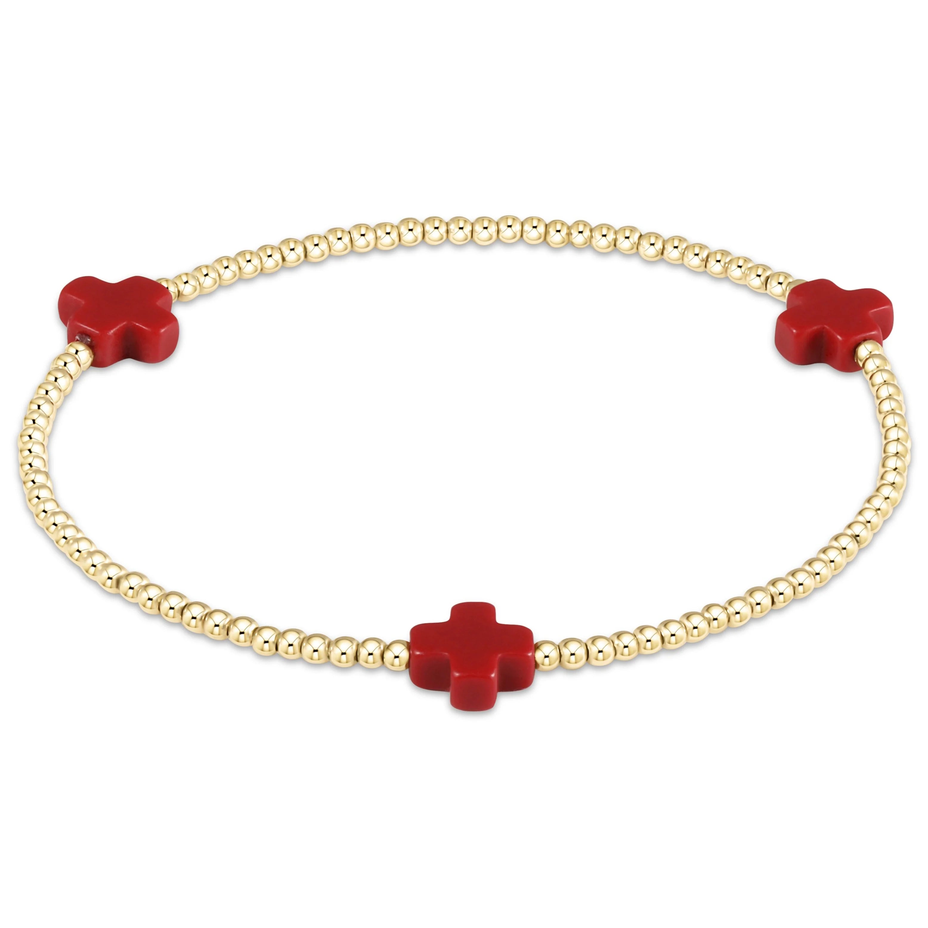 Signature Cross 2MM Gold Bracelet Red