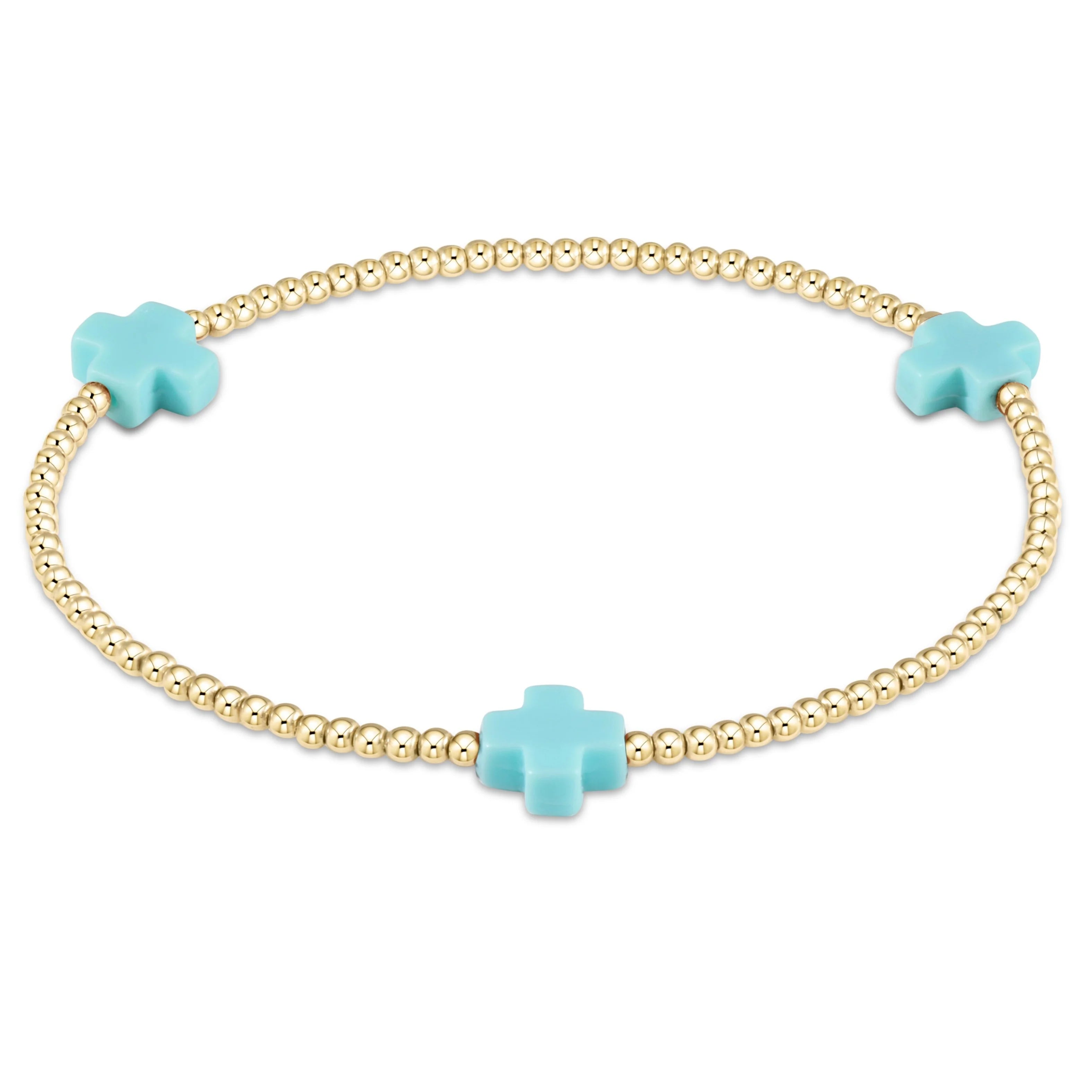 Signature Cross 2MM Gold Bracelet Turquoise