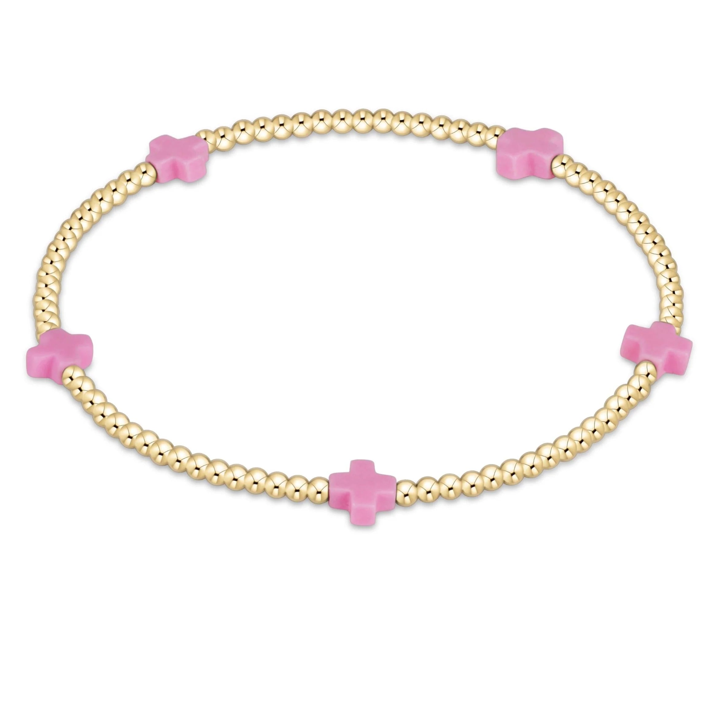 Signature Cross 2MM Gold Bracelet Bright Pink