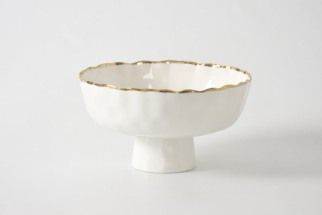 Medium Footed Bowl Portofino white/gold