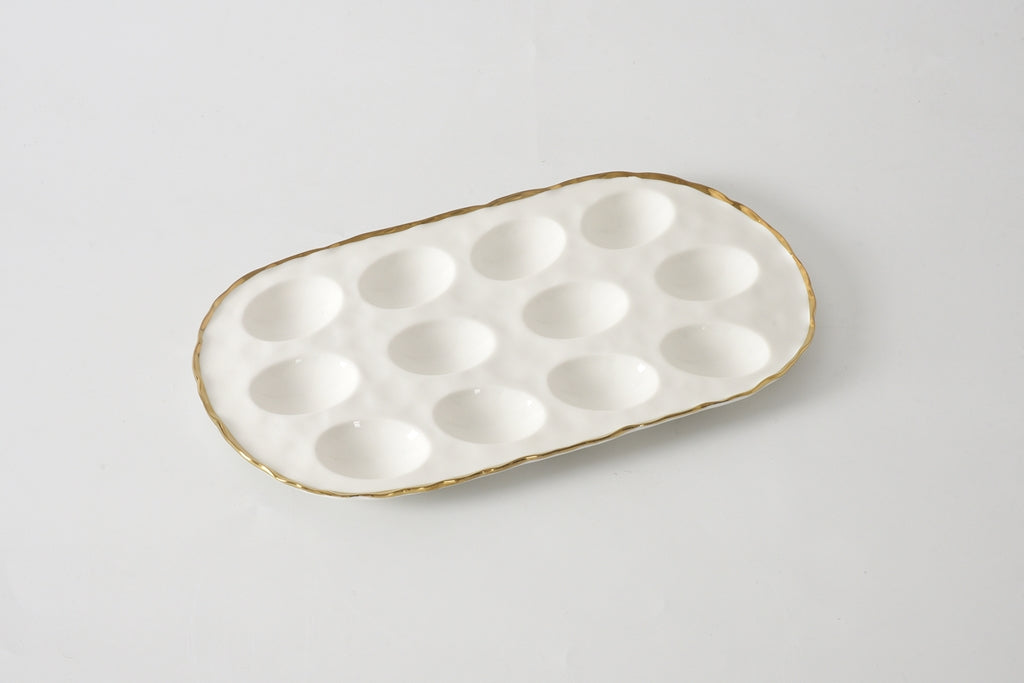Oval Deviled Egg Tray Portofino White/gold