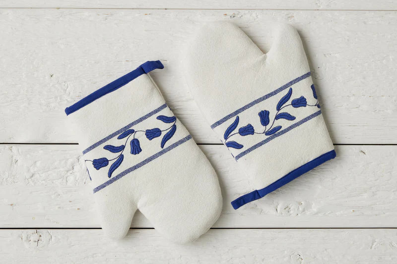Oven Mitt, Navy Blue Tulip, Set of 2