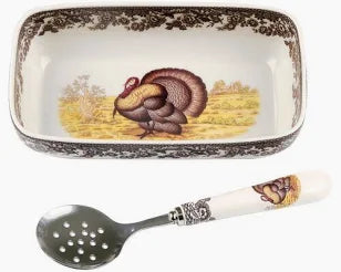 Woodland Turkey Cranberry Dish w/ Slotted Spoon