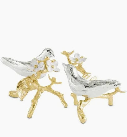 Lovebirds Silver & Gold Pair Decorative Objects Set of 2